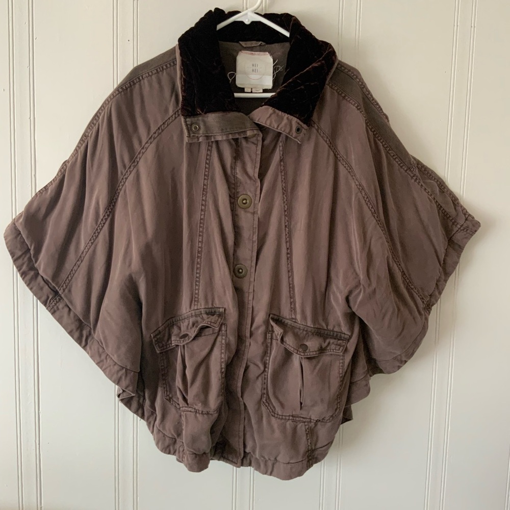 HEI - HEI, Anthropologie Taupe Pea Coat with Velvet Collar